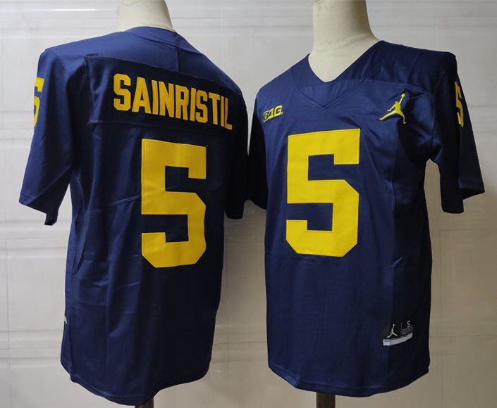 Men Michigan Wolverines #5 Sainristil Blue 2024 Vapor NCAA Jersey->ncaa teams->NCAA Jersey